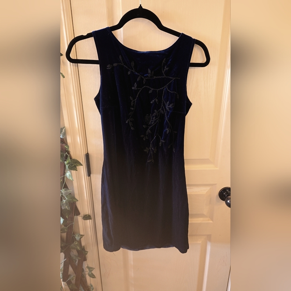Vintage Navy Blue Embroidered Dress
